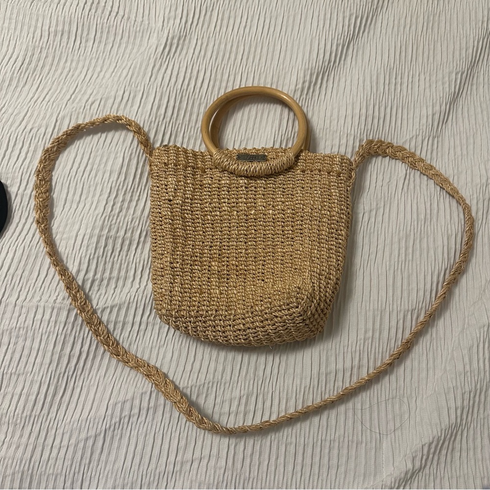 Esprit vintage Natural Woven Crossbody Bag with Wooden Handles